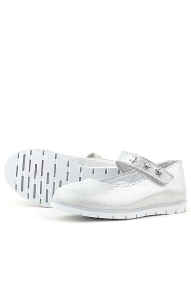 Rakerplus Hakiki Deri Gümüş Yıldızlı Cırtlı Kız Çocuk Babet