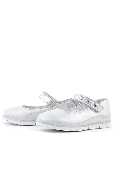 Rakerplus Hakiki Deri Gümüş Yıldızlı Cırtlı Kız Çocuk Babet