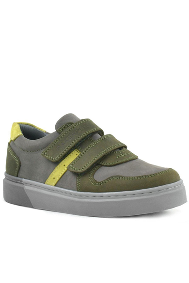 Rakerplus Hakiki Deri Haki Gri Cırtlı Erkek Çocuk Sneaker