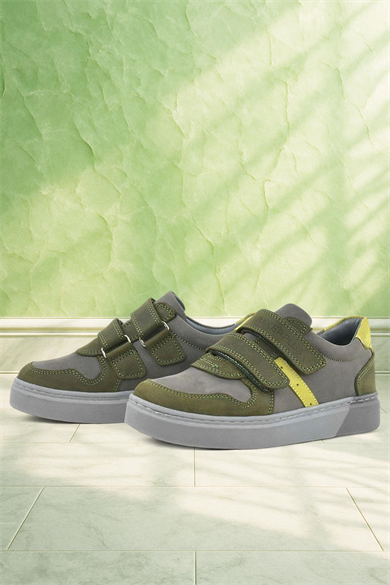 Rakerplus Hakiki Deri Haki Gri Cırtlı Erkek Çocuk Sneaker