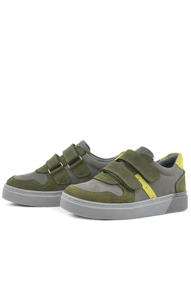 Rakerplus Hakiki Deri Haki Gri Cırtlı Erkek Çocuk Sneaker