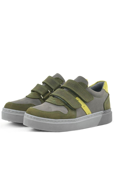 Rakerplus Hakiki Deri Haki Gri Cırtlı Erkek Çocuk Sneaker