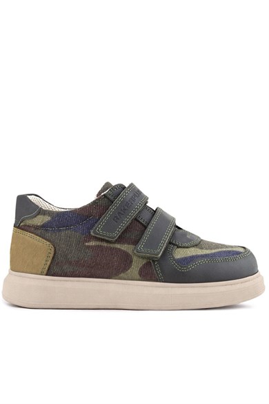 Rakerplus Hakiki Deri Haki Kamuflaj Desenli Cırtlı Hafif Tabanlı Erkek Çocuk Spor Ayakkabı