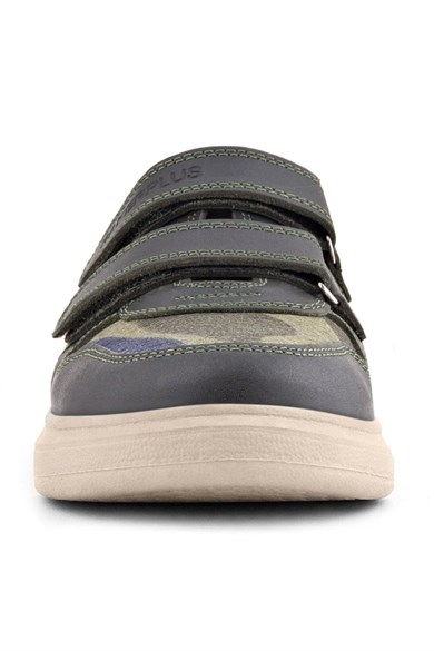 Rakerplus Hakiki Deri Haki Kamuflaj Desenli Cırtlı Hafif Tabanlı Erkek Çocuk Spor Ayakkabı