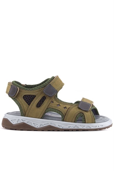 Rakerplus Hakiki Deri Haki Yeşil Cırt Cırtlı Çocuk Sandalet Ayakkabı