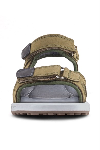 Rakerplus Hakiki Deri Haki Yeşil Cırt Cırtlı Çocuk Sandalet Ayakkabı