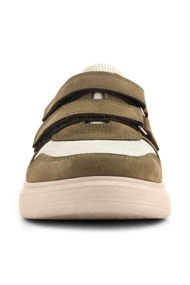 Rakerplus Hakiki Deri Haki Yeşil Cırtlı Hafif Tabanlı Erkek Çocuk Spor Ayakkabı