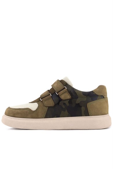 Rakerplus Hakiki Deri Haki Yeşil Cırtlı Hafif Tabanlı Erkek Çocuk Spor Ayakkabı