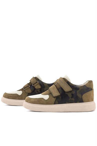 Rakerplus Hakiki Deri Haki Yeşil Cırtlı Hafif Tabanlı Erkek Çocuk Spor Ayakkabı