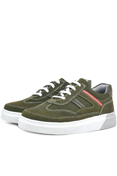 Rakerplus Hakiki Deri Haki Yeşil Çocuk Günlük Spor Okul Ayakkabı