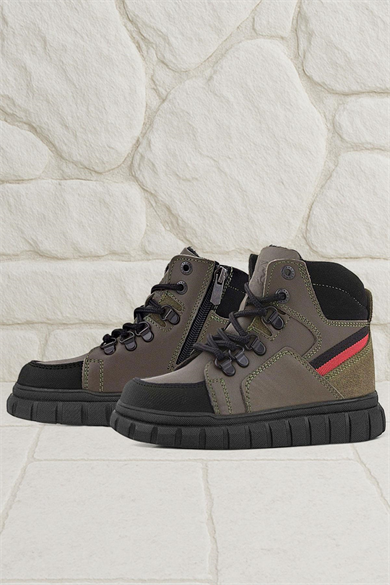 Rakerplus Hakiki Deri Haki Yeşil Fermuarlı Erkek Çocuk Bot