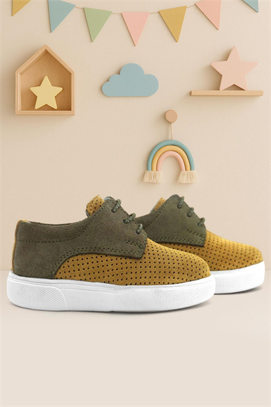 Rakerplus Hakiki Deri Hardal Sarı Haki Lastikli Erkek Çocuk Günlük Ayakkabı