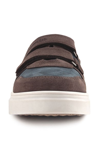 Rakerplus Hakiki Deri Kahve Koyu Mavi Çift Cırtlı Çocuk Sneaker Spor Ayakkabı