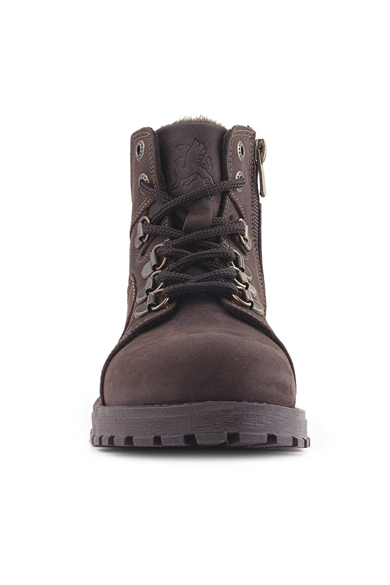 Rakerplus Hakiki Deri Kahve Nubuk Fermuarlı Kürklü Çocuk Bot