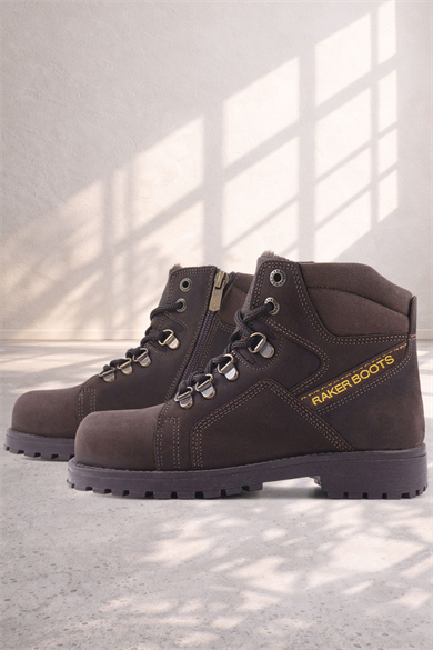 Rakerplus Hakiki Deri Kahve Nubuk Fermuarlı Kürklü Çocuk Bot