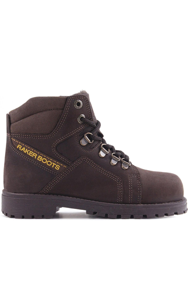 Rakerplus Hakiki Deri Kahve Nubuk Fermuarlı Kürklü Çocuk Bot