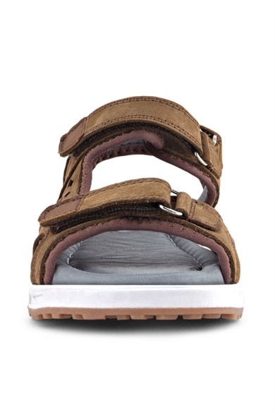 Rakerplus Hakiki Deri Kahve Taba Cırt Cırtlı Çocuk Sandalet Ayakkabı