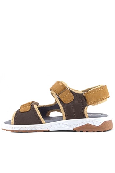 Rakerplus Hakiki Deri Kahve Taba Rengi Cırtlı Çocuk Sandalet