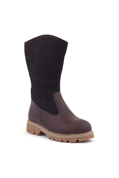 Rakerplus Hakiki Deri Kahverengi Fermuarlı Uzun Kız Çocuk Çizme