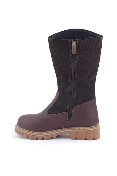 Rakerplus Hakiki Deri Kahverengi Fermuarlı Uzun Kız Çocuk Çizme