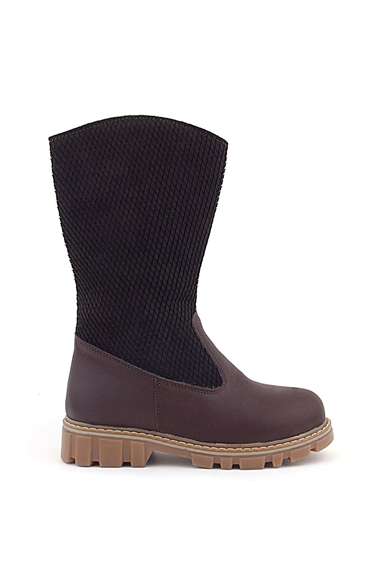 Rakerplus Hakiki Deri Kahverengi Fermuarlı Uzun Kız Çocuk Çizme