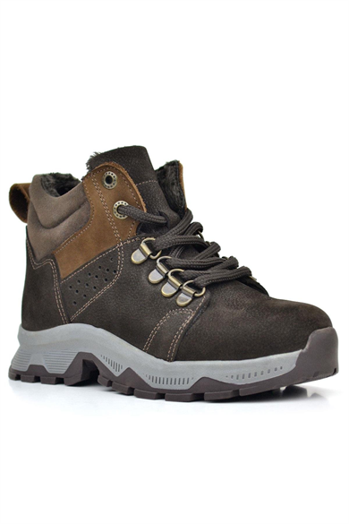 Rakerplus Hakiki Deri Kahverengi Fermuarlı Trekking Çocuk Bot