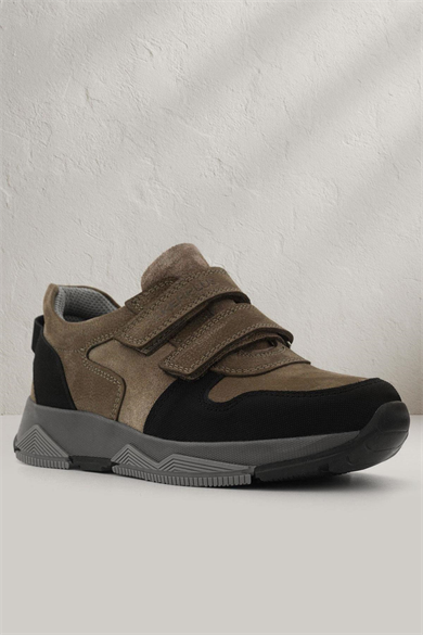 Rakerplus Hakiki Deri Kahverengi Siyah Çocuk Sneakers Spor Ayakkabı