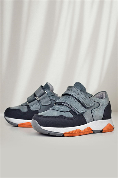Rakerplus Hakiki Deri Koyu Gri Çocuk Cırtlı Sneakers Spor Ayakkabı