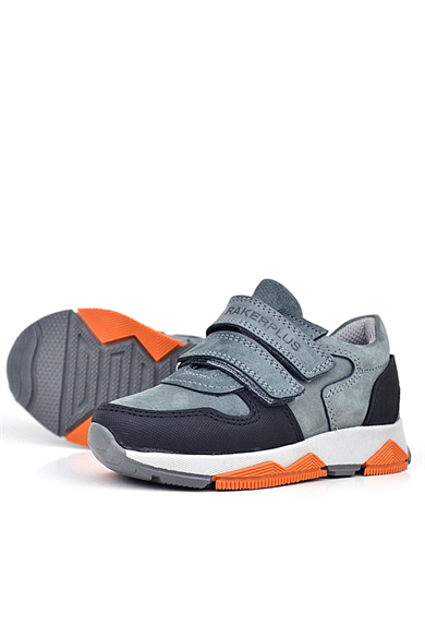 Rakerplus Hakiki Deri Koyu Gri Çocuk Cırtlı Sneakers Spor Ayakkabı