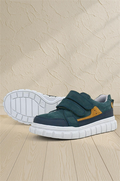 Rakerplus Hakiki Deri Koyu Yeşil Cırtlı Günlük Spor Çocuk Okul Ayakkabı