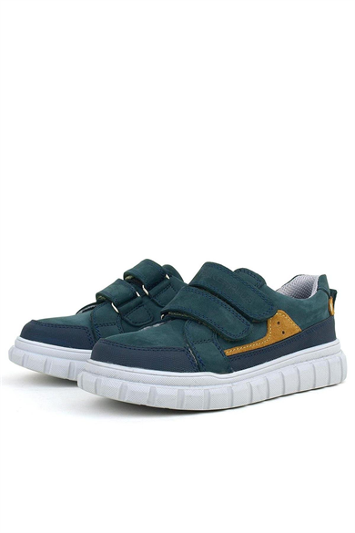 Rakerplus Hakiki Deri Koyu Yeşil Cırtlı Günlük Spor Çocuk Okul Ayakkabı