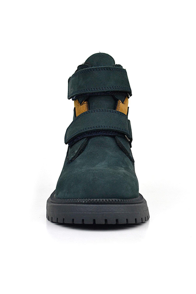 Rakerplus Hakiki Deri Koyu Yeşil Taba Cırt Cırtlı Kışlık Çocuk Bot