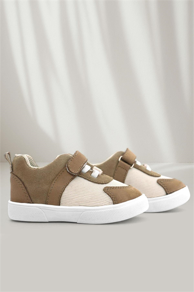 Rakerplus Hakiki Deri Krem Kum Rengi Cırtlı Bebek Ayakkabı