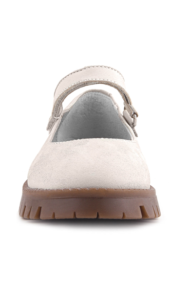 Rakerplus Hakiki Deri Krem Nubuk Cırtlı Kalın Tabanlı Kız Çocuk Okul Ayakkabısı