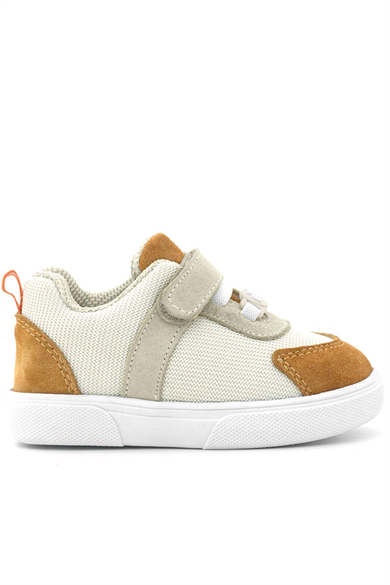 Rakerplus Hakiki Deri Krem Taba Cırtlı Bebek Ayakkabı