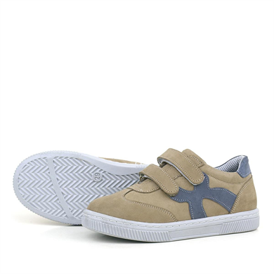 Rakerplus Hakiki Deri Kum Gri Cırtlı Çocuk Spor Ayakkabı