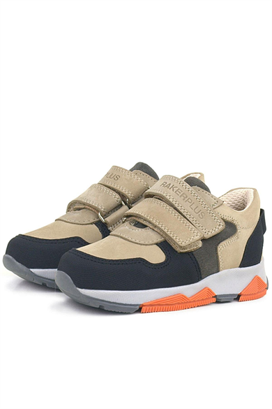 Rakerplus Hakiki Deri Kum Gri Siyah Çocuk Sneakers Spor Ayakkabı