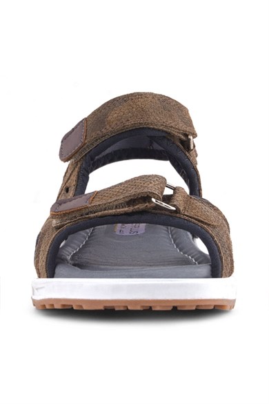 Rakerplus Hakiki Deri Kum Kahve Kamuflaj Desenli Cırt Cırtlı Çocuk Sandalet