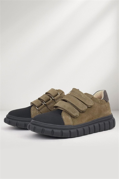 Rakerplus Hakiki Deri Kum Rengi Cırtlı Çocuk Günlük Spor Okul Ayakkabı