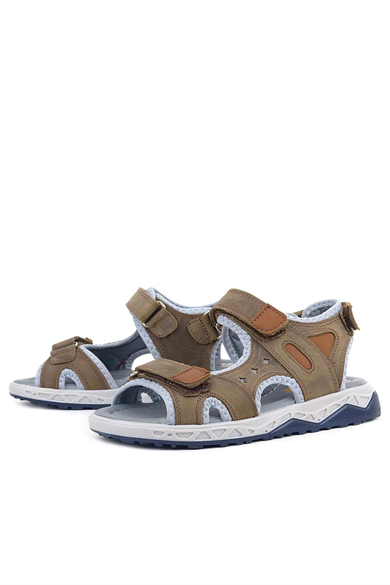 Rakerplus Hakiki Deri Kum Rengi Cırtlı Çocuk Sandalet Ayakkabı
