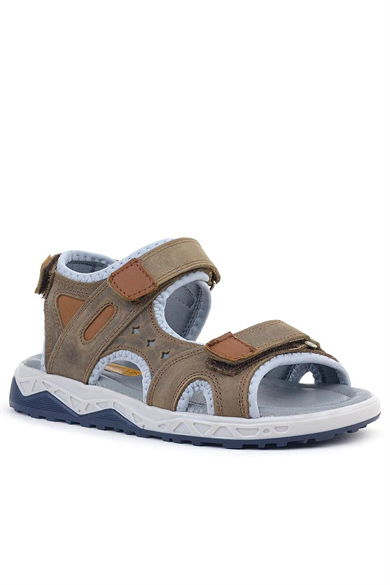 Rakerplus Hakiki Deri Kum Rengi Cırtlı Çocuk Sandalet Ayakkabı