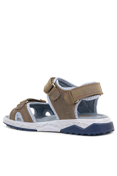 Rakerplus Hakiki Deri Kum Rengi Cırtlı Çocuk Sandalet Ayakkabı