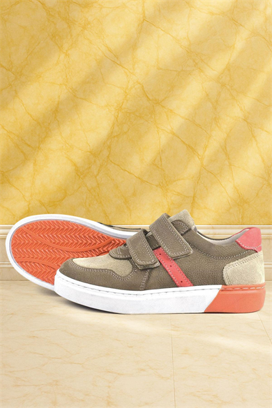 Rakerplus Hakiki Deri Kum Rengi Cırtlı Erkek Çocuk Sneaker