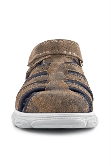 Rakerplus Hakiki Deri Kum Rengi Desenli Cırt Cırtlı Erkek Çocuk Sandalet