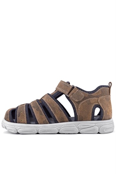 Rakerplus Hakiki Deri Kum Rengi Desenli Cırt Cırtlı Erkek Çocuk Sandalet