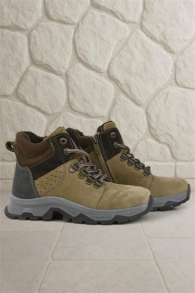 Rakerplus Hakiki Deri Kum Rengi Fermuarlı Trekking Çocuk Bot