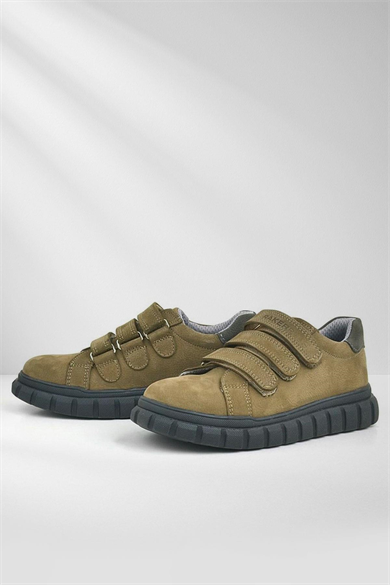 Rakerplus Hakiki Deri Kum Rengi Siyah Cırtlı Çocuk Günlük Spor Okul Ayakkabı