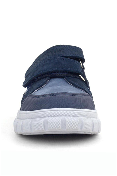 Rakerplus Hakiki Deri Lacivert Beyaz Cırtlı Çocuk Günlük Spor Okul Ayakkabı