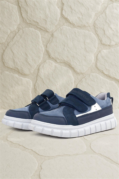 Rakerplus Hakiki Deri Lacivert Beyaz Cırtlı Çocuk Günlük Spor Okul Ayakkabı