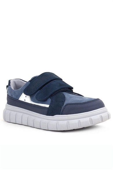 Rakerplus Hakiki Deri Lacivert Beyaz Cırtlı Çocuk Günlük Spor Okul Ayakkabı